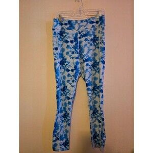 Real Essentials-White with Blue Paint Splotched Leggings/Workout Pants-2XL